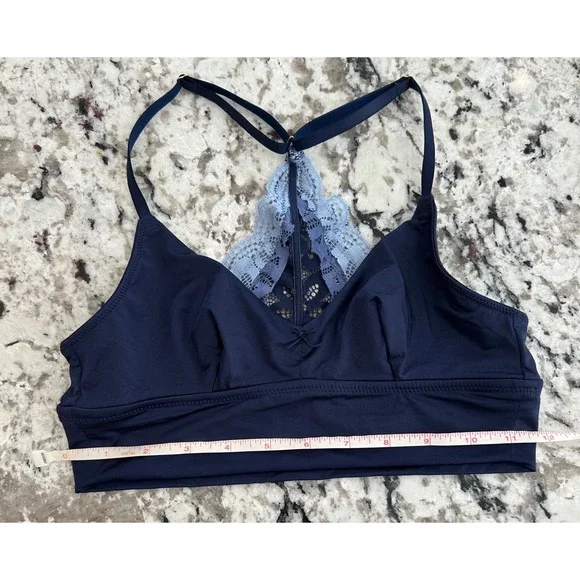 Aerie Blue Lace Back Bralette Bra XS‎ Extra Small Stretch Y Back wireless - Picture 4 of 4